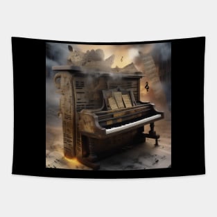 Abstract image of a piano and musical symbols Tapestry