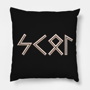 Skol in Futhark Runes - Chiseled and Underlit in Bone and Burnt Wood Pillow