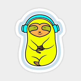 Happy Yellow Sloth With Headphones Magnet