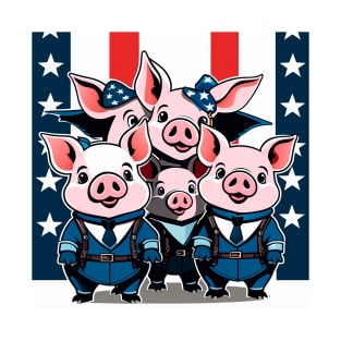 Little pigs dressed in military blue uniforms T-Shirt