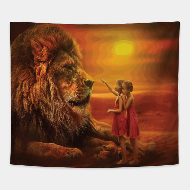 Lion And Little Girls Pop Art Lion Pop Art Tapestry Teepublic