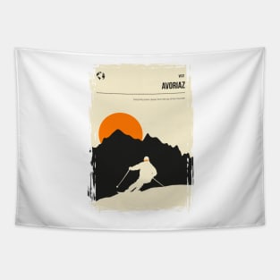 Avoriaz Skiing Minimal Vintage Travel Poster Tapestry