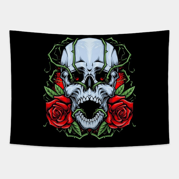 Skull And Roses Tapestry by Joe_tamponi