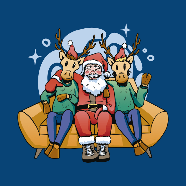 Funny Cartoon Santa Claus & Reindeer on the Couch by SLAG_Creative