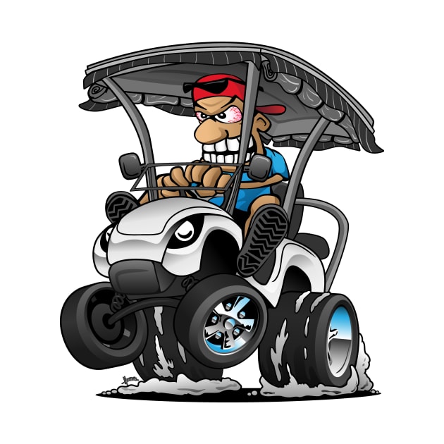 Funny Golf Cart Hotrod Golf Car Popping a Wheelie Cartoon by hobrath