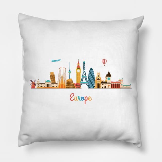 Europe skyline Pillow by Antikwar