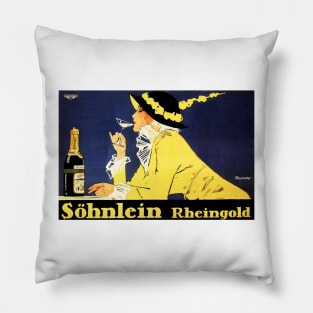 SOHNLEIN RHEINGOLD Lithograph Art by Fritz Rumpf Vintage German Sparkling Wine Advert Pillow