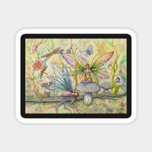 Friends Flower Fairies in Flower Garden Fantasy Art Magnet