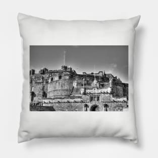Edinburgh Castle Black And White Pillow