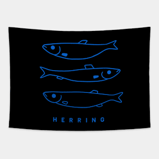 Herring fish, simple, minimal line art for marine life fans in blue ink Tapestry