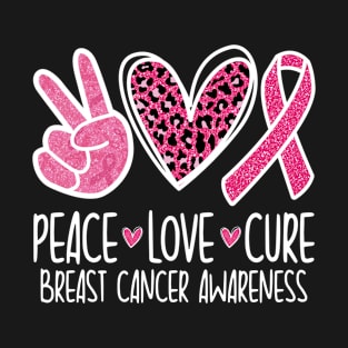 Leopard Peace Love Cure Breast Cancer Awareness Pink Ribbon T-Shirt