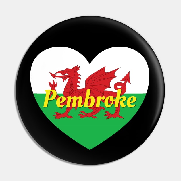 Pembroke Wales UK Wales Flag Heart Pin by DPattonPD