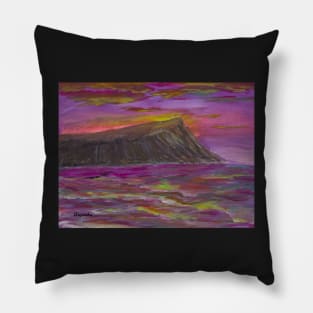 Beautiful Hawaiian Sunset Over Water, Honolulu, Oahu, Painting Pillow