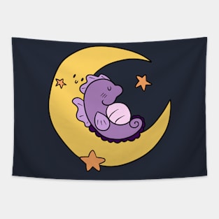 Purple Seahorse Sleeping on a Crescent Moon Tapestry