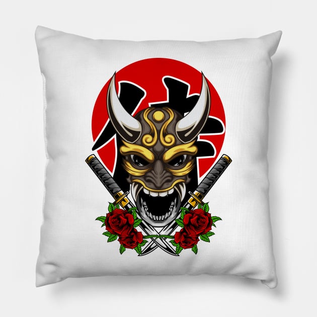 Browngold Hannya Mask Pillow by Harrisaputra