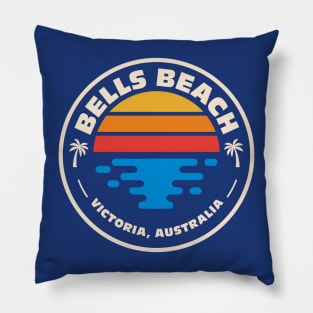 Retro Bells Beach Victoria Australia Vintage Beach Surf Emblem Pillow