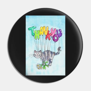 Thank you cat on blue background Pin