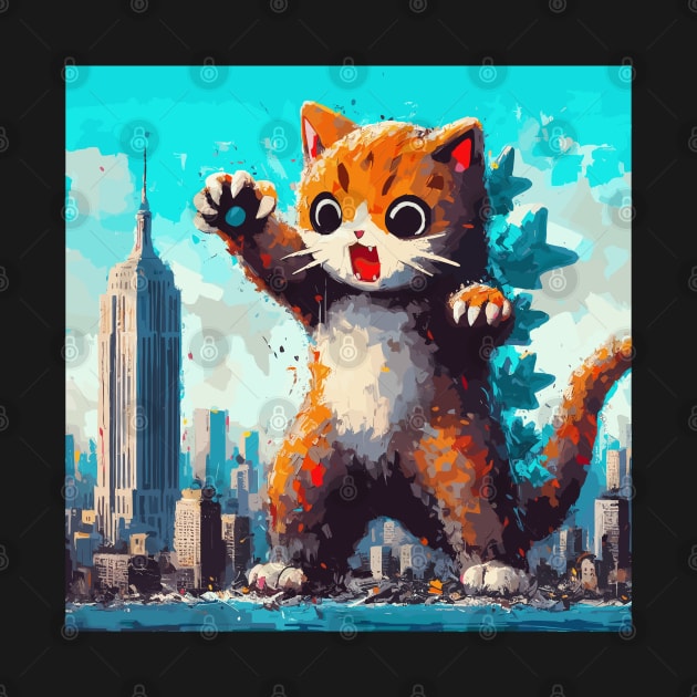 Kaiju Catzilla in New York painting by TomFrontierArt