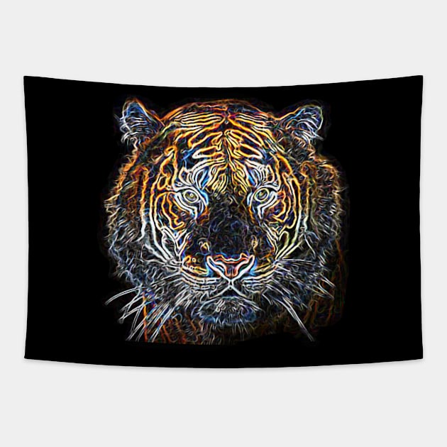 Tiger Head Electric Silhouette 02 Tapestry by Korvus78