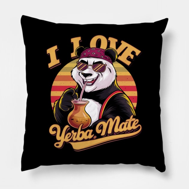 I Love Yerba Mate, Panda Pillow by Dylante