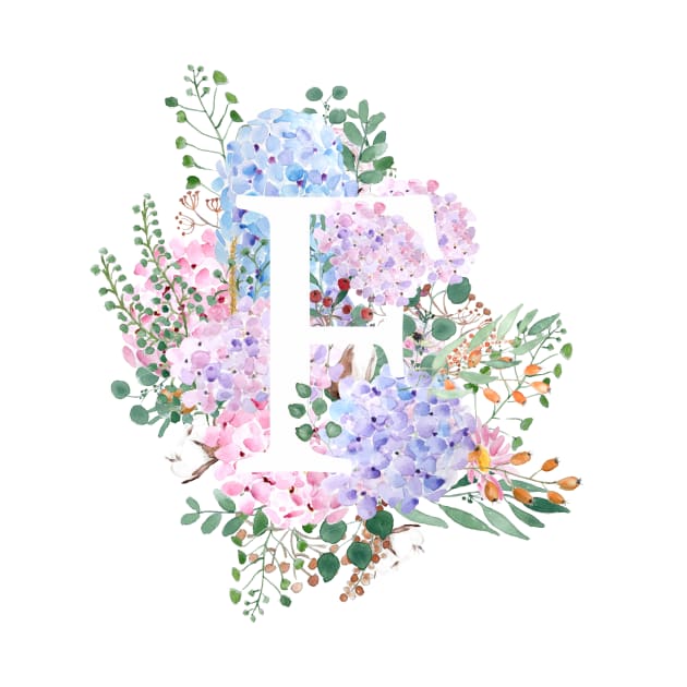 botanical monogram alphabet F hydrangea flowers by colorandcolor