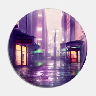 Lofi Aesthetic Rainy Japanese City Art Pin