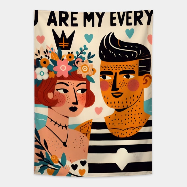 You are my everything - lover couple in tattoo and flowers portrait Tapestry by theholisticprints