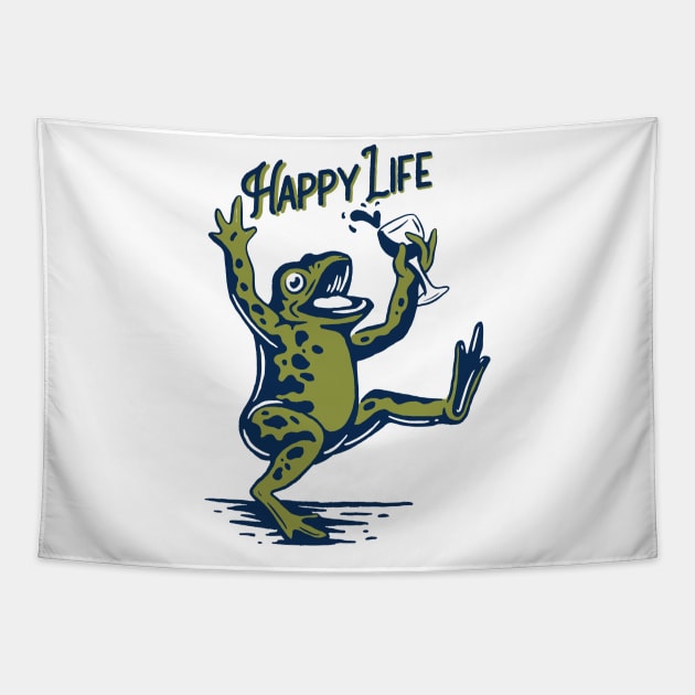 Green Frogs Enjoy Life Tapestry by giantplayful