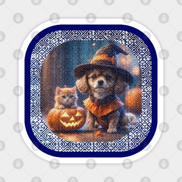 Spooky Paws in Tribal Glow – Halloween Dog & Cat with Hmong Spirit Magnet by Pimcolle