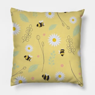 Yellow Bumblebee Spring Pattern Pillow