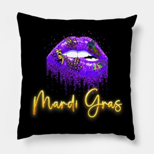 Carnival Funny Mardi Gras Lips Queen Pillow