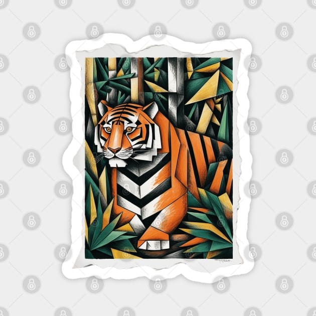Cubist Tiger Portrait in Jungle Magnet by Urbanprint