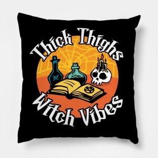 Thick Thighs Witch Vibes Spell Book, Potions, Skull Pillow