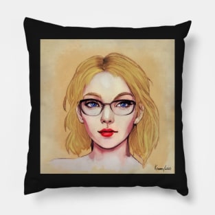 Pretty Blue Eyed Lady with Glasses Pillow