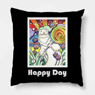 Cosmic Lollipop Ferret - Happy Day - White Outlined Version Pillow