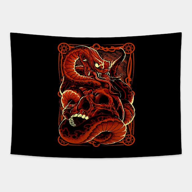 Skull with Snake 02 Tapestry by KawaiiDread