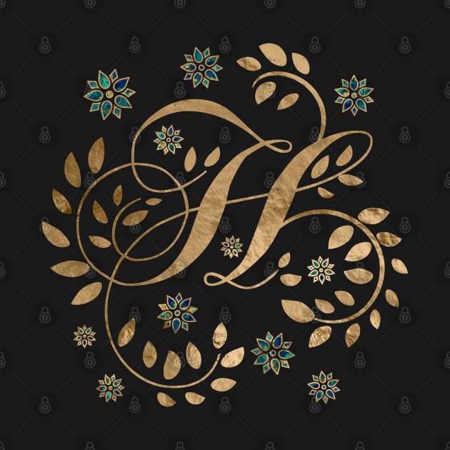 Luxury Golden Calligraphy Monogram with letter H by Nartissima