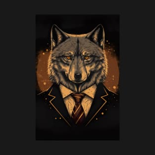 Handsome Wolf portrait wearing a suit T-Shirt