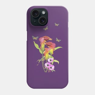 Calla And Anemone Flowers With Butterflies Phone Case