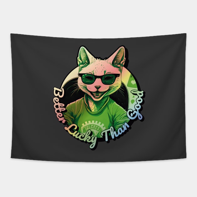 Better Lucky Than Good: Poker Cat V Tapestry by GozuDesigns