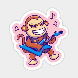 Cute Monkey Playing Guitar Cartoon Magnet