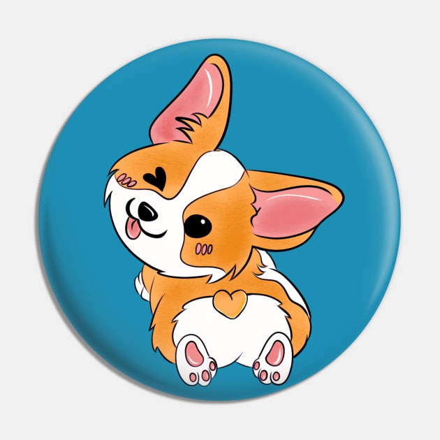 Winking Corgi Love Button: Adorable Kawaii Design with a Heart-Shaped Tail Pin by Ms. MillieLeeHarper