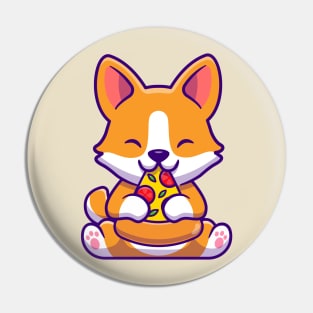 Cute Corgi Dog Eating Pizza Pin