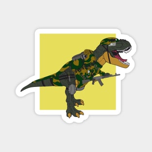 T-rex is a war veteran in prehistoric times #3 Magnet