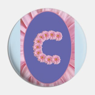 Floral Letter C Pink Gerbera Daisy Monogram Pin