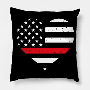 Firefighter Heart - Thin Red Line Flag - Firefighter Wife Pillow