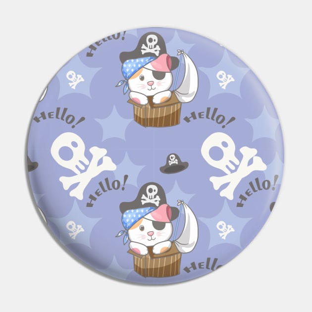 Cute Pirate Kitten Pattern Pin by NoPlanB