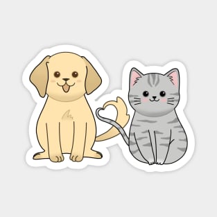 Cute chubby cat and dog with heart tail Magnet