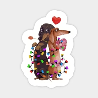Dachshund Couple With Color Lights Happy Valentine's Day Magnet