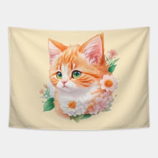 Ginger Whiskers: Vintage-Inspired Kitten and Floral Fantasy Tapestry